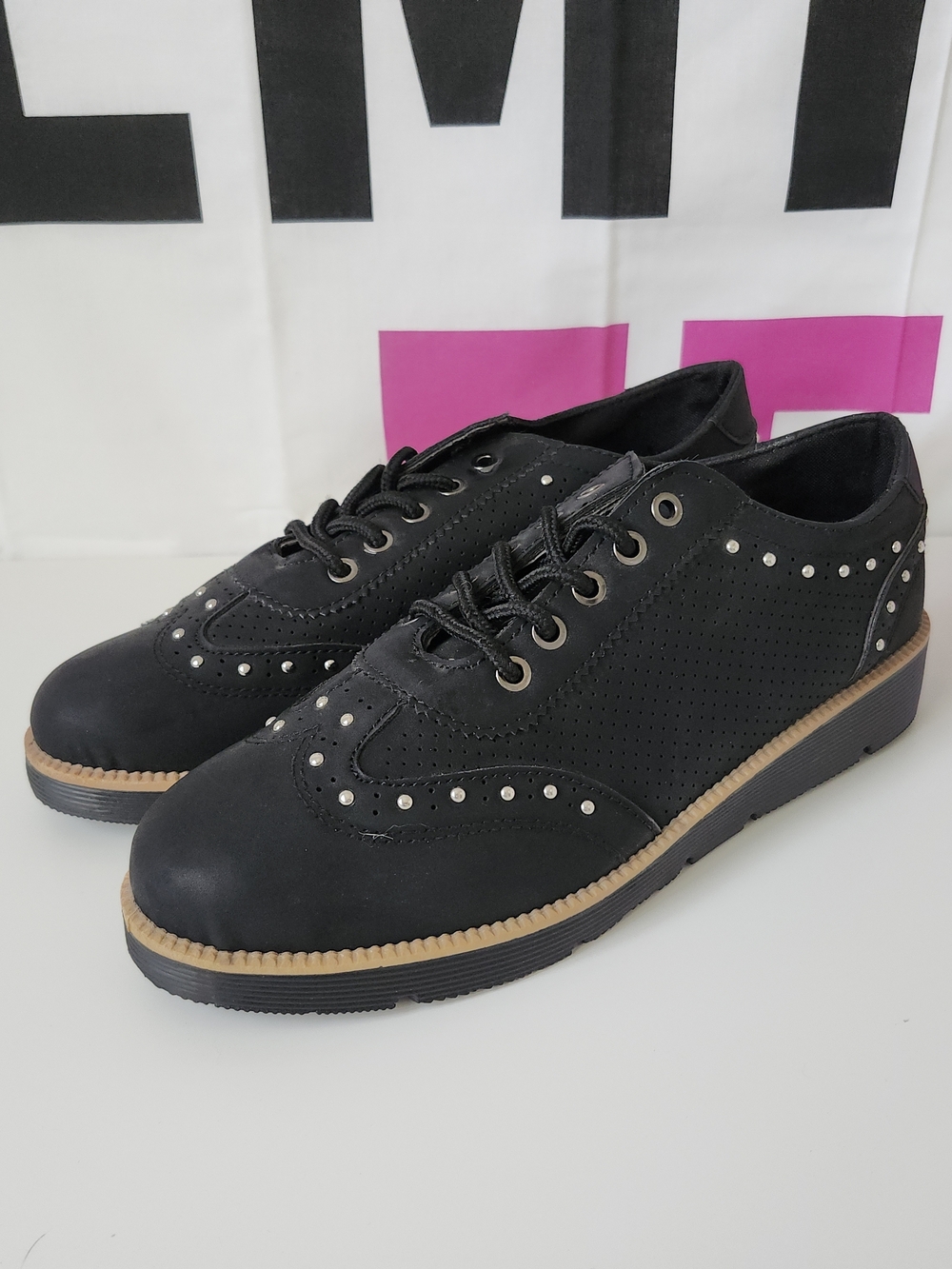 Black Studded Design Wingtips Great for Work